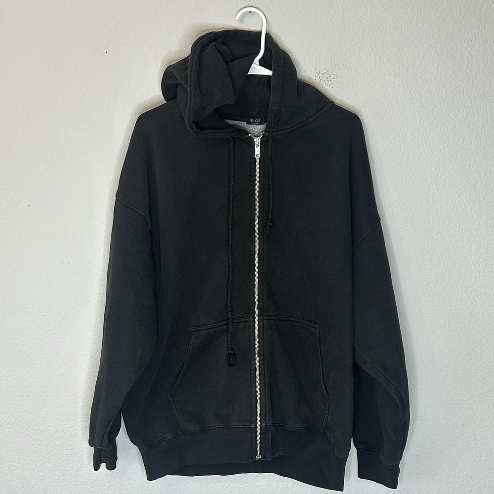 Brandy Melville John Galt Oversized Christy Hoodie Full Zip Black One Size